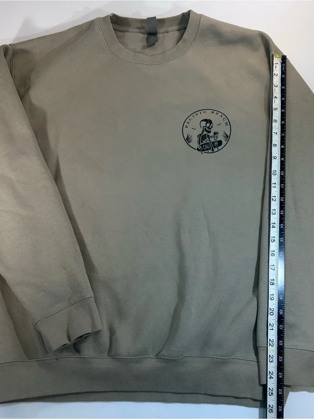 Pacific Beach Skeleton Sweatshirt Mens XL Tan Cali Skull Graphic Crewneck